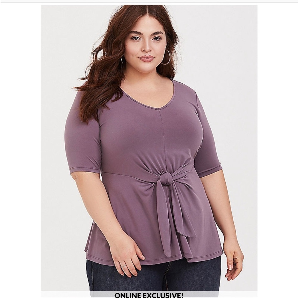 Mauve Purple Studio Knit Tie Front Top